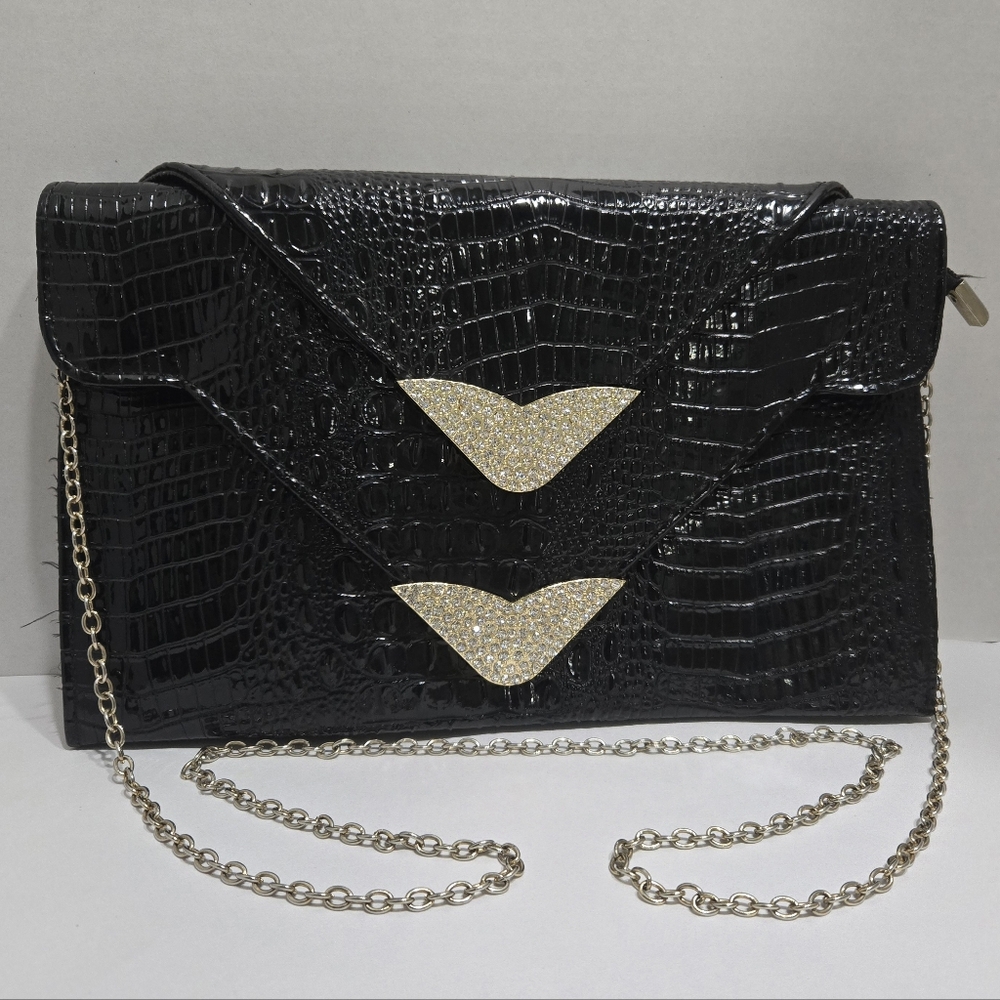 Embossed faux-leather women's crossbody bag BLACK